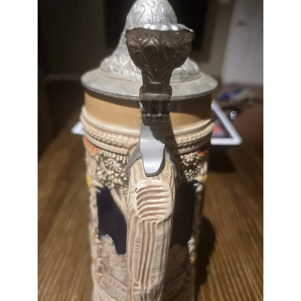 Vintage GERZ W Germany Musical Beer Stein Pewter Lid Tyrolean Dancers 13.5